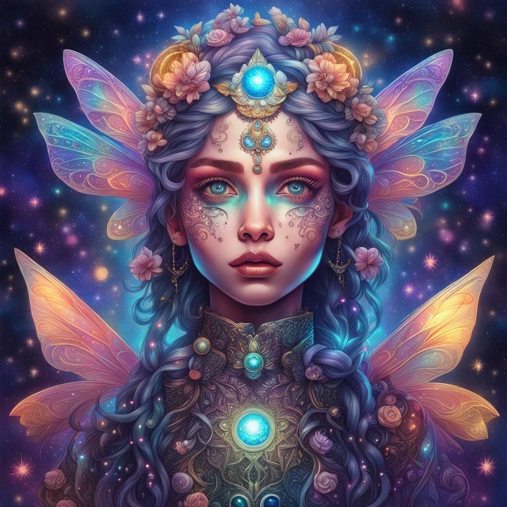 Woman with Prismatic Eyes in Fairycore Gothic Style