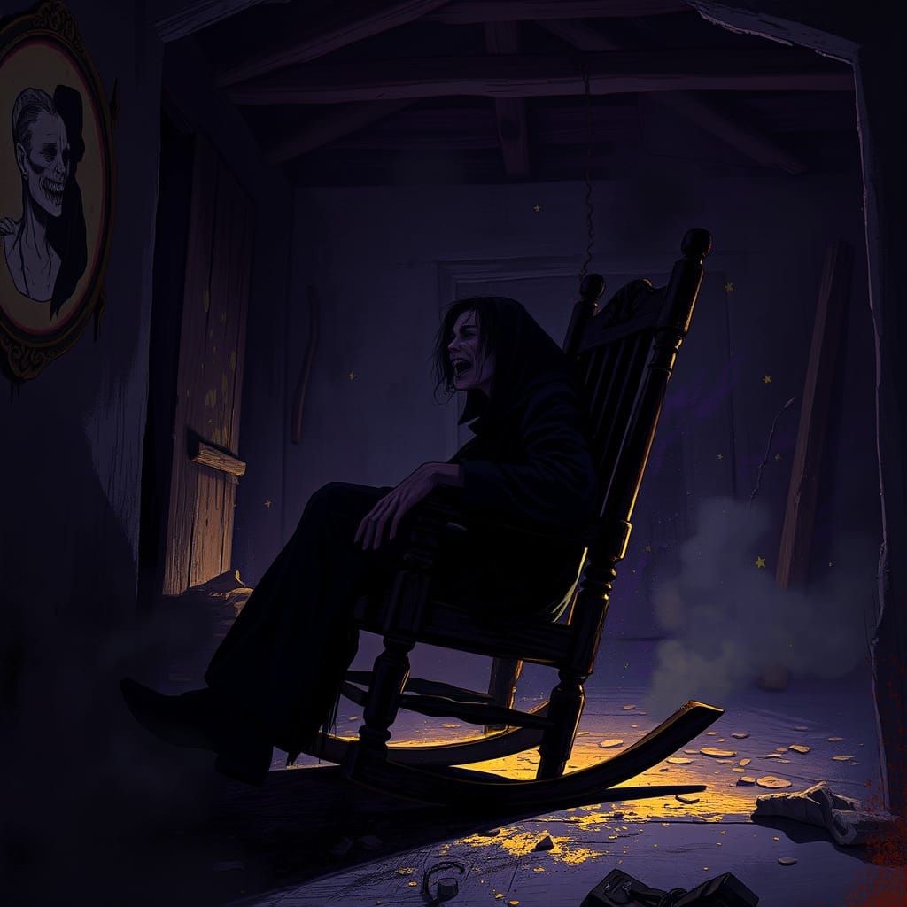 Eerie Attic Figure in Dark Fantasy Concept Art
