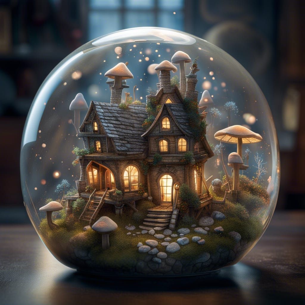 Fairy House in Glass Bottle: Detailed Digital Art