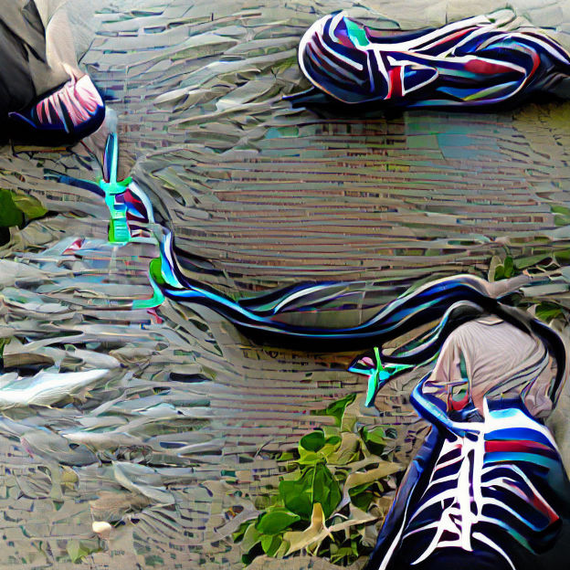 Endless Shoelaces Disappearing into a River