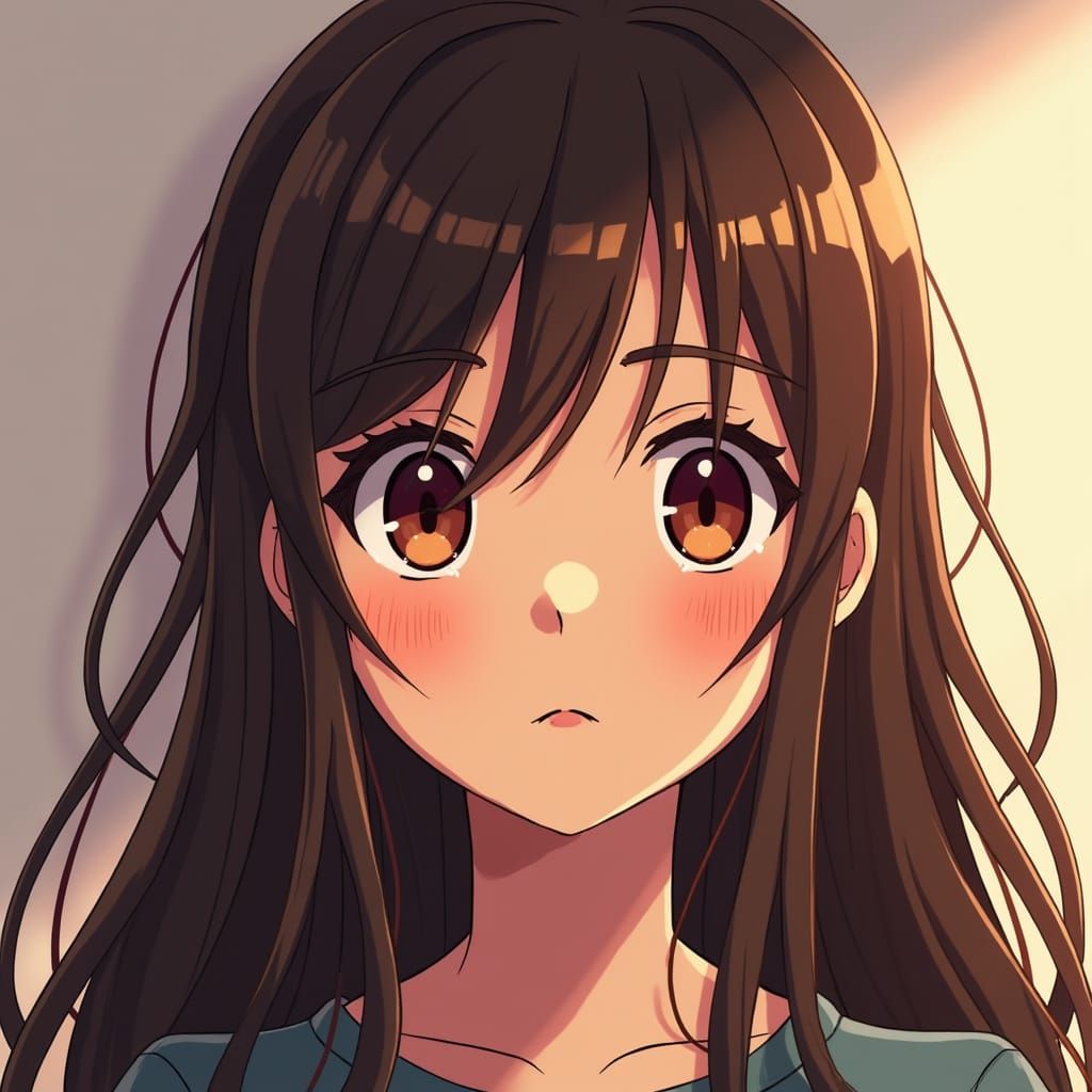 Expressive Girl in Flat Manga Style Illustration