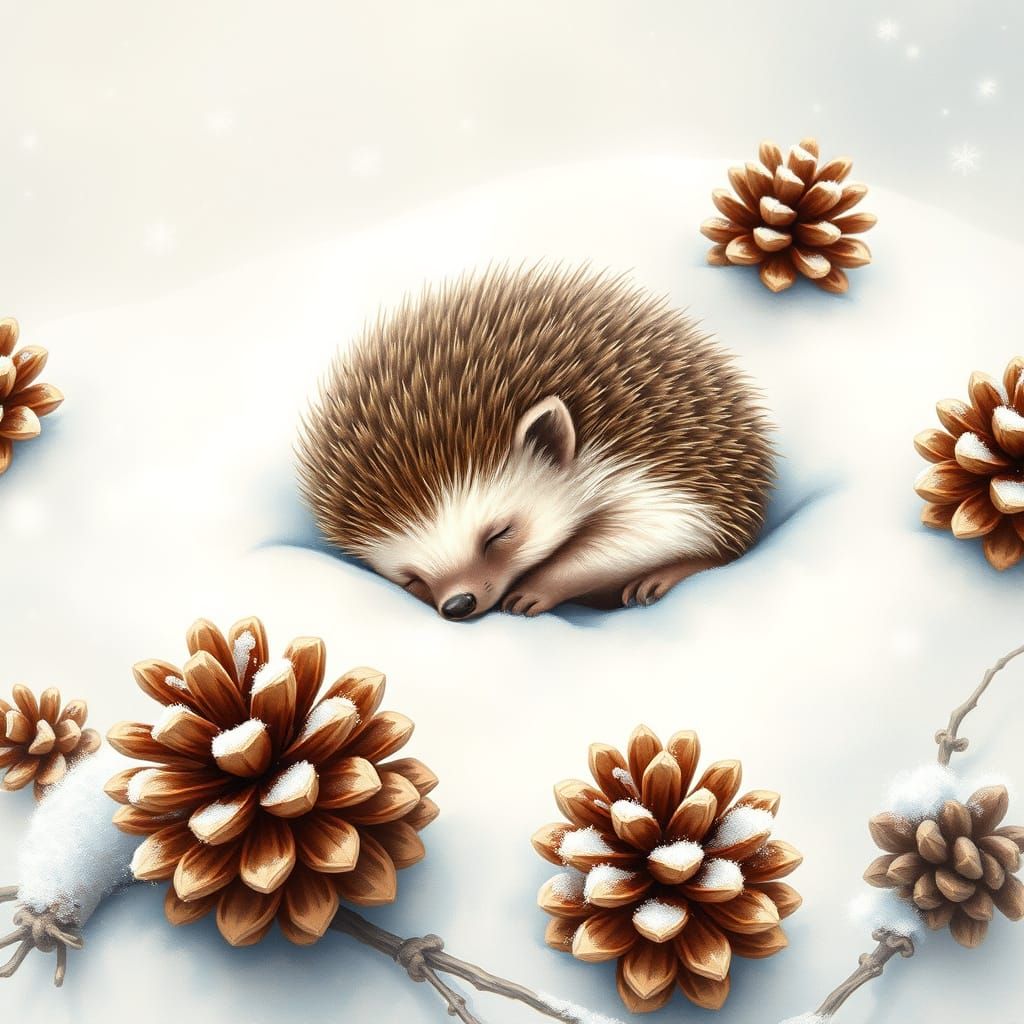 Whimsical Winter Hedgehog in Watercolor Style