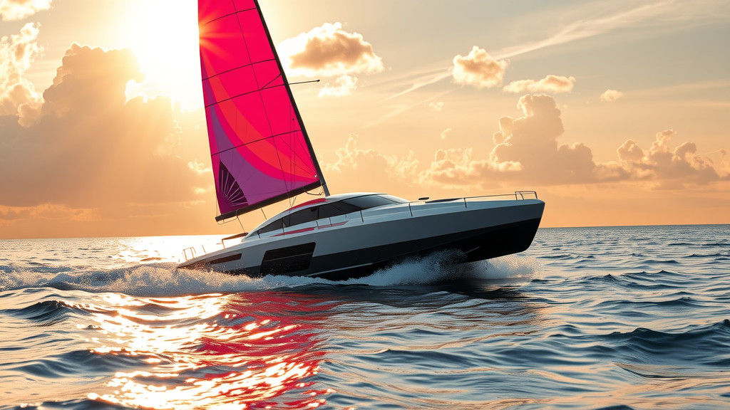 Racing Boat at Sunset in Futuristic Style
