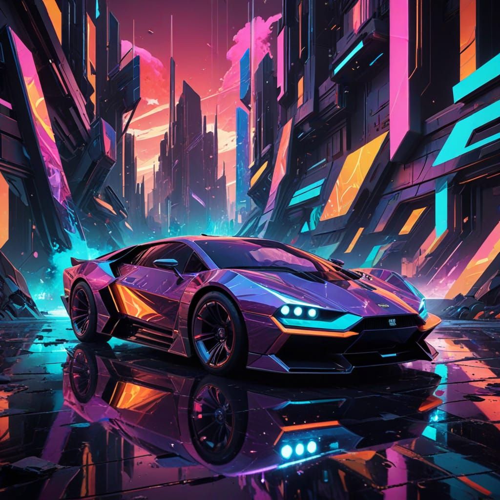 Surreal Futuristic Cityscape in Neon Hues