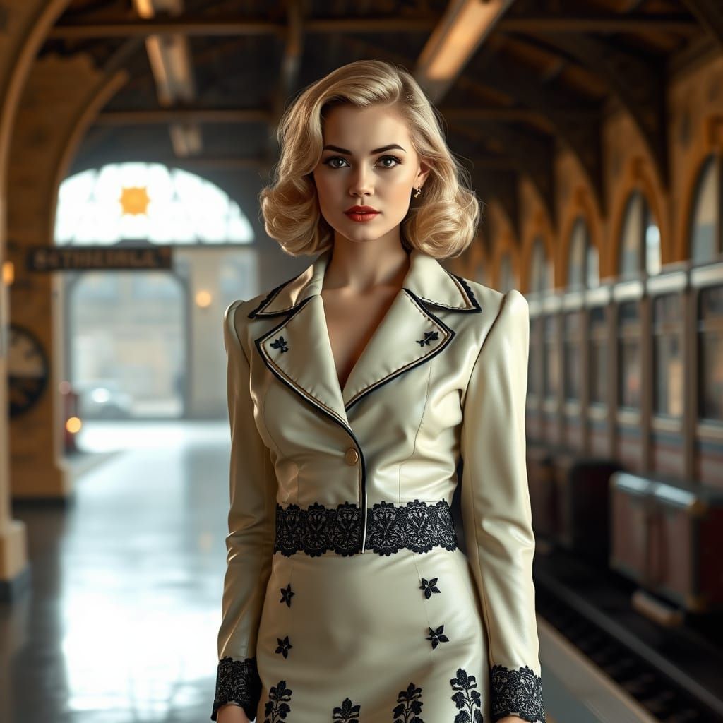 Elegant Woman in 1940s Train Station Attire