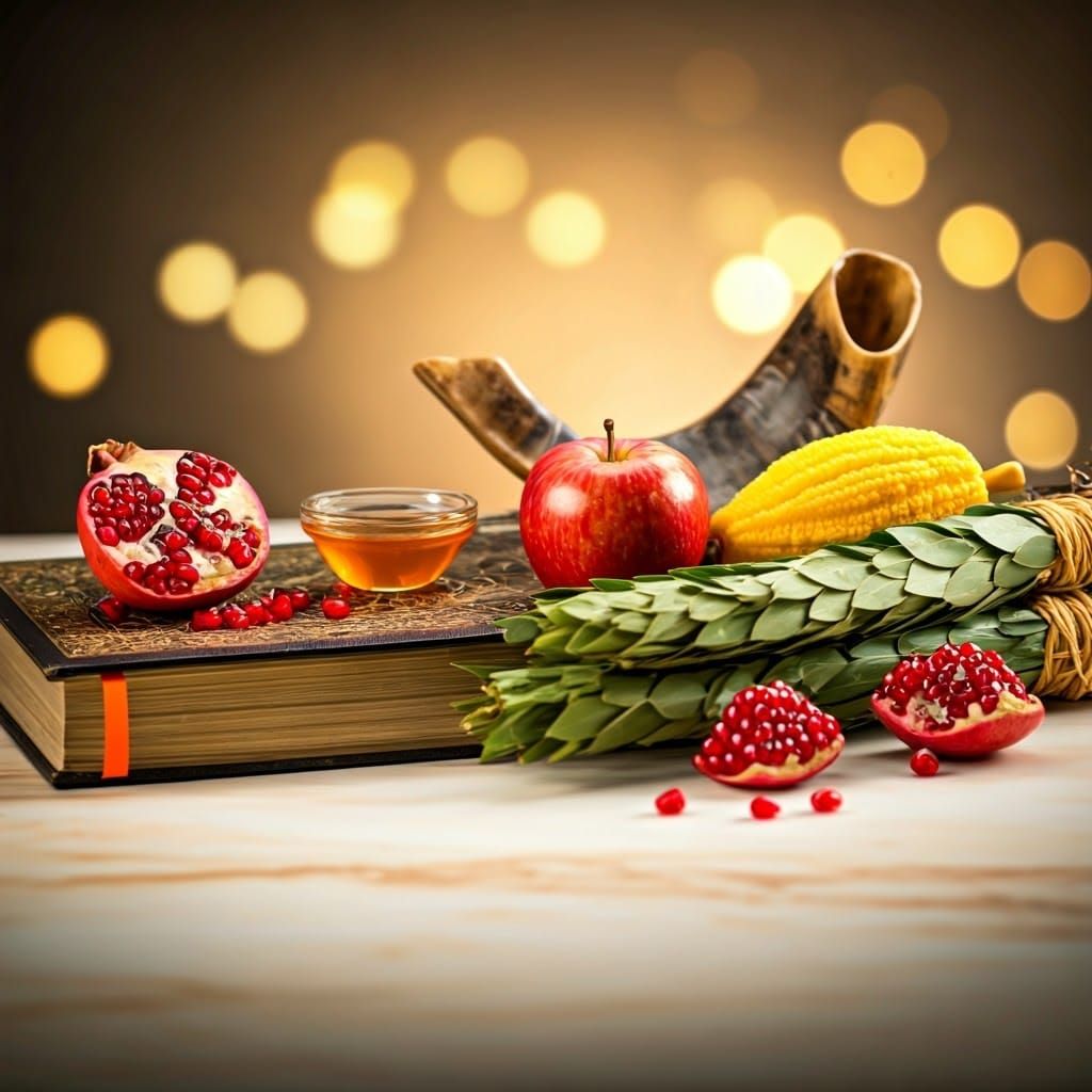 Tishrei Elements Background Page with Shofar and Book