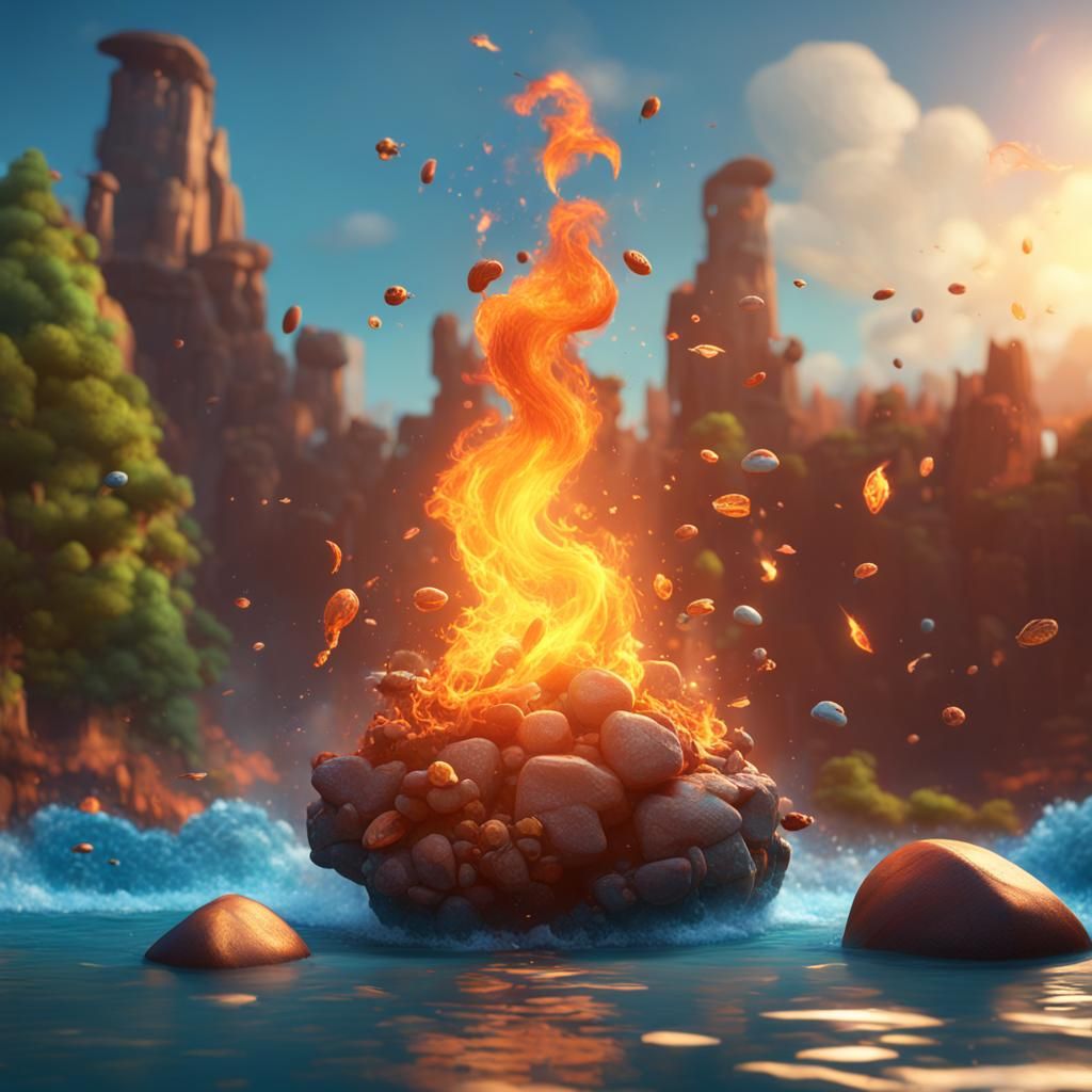 Elements Unite: Fire, Air, Water, Earth in 3D