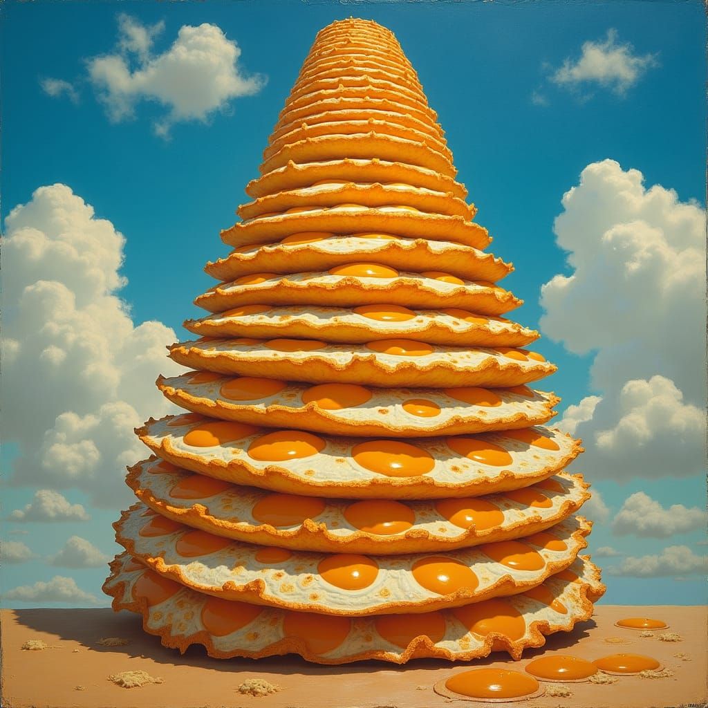 Surreal Fried Egg Skyscraper in Dreamlike Style