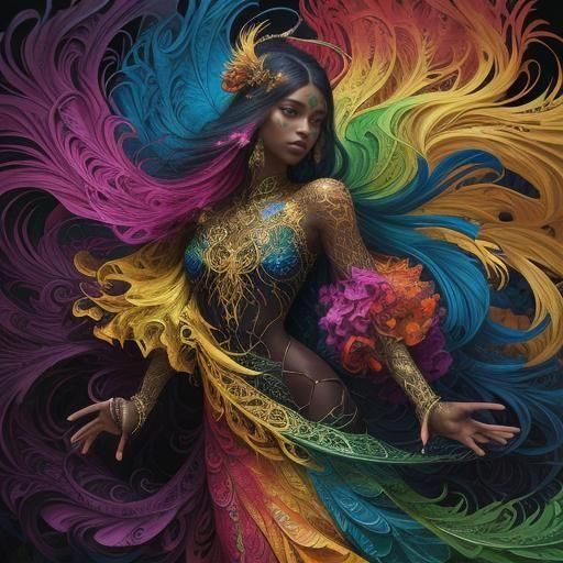 Peacock Woman Portrait in Abstract Expressionism Style