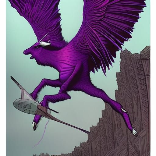 Winged Purple Goat in Comic Book Style