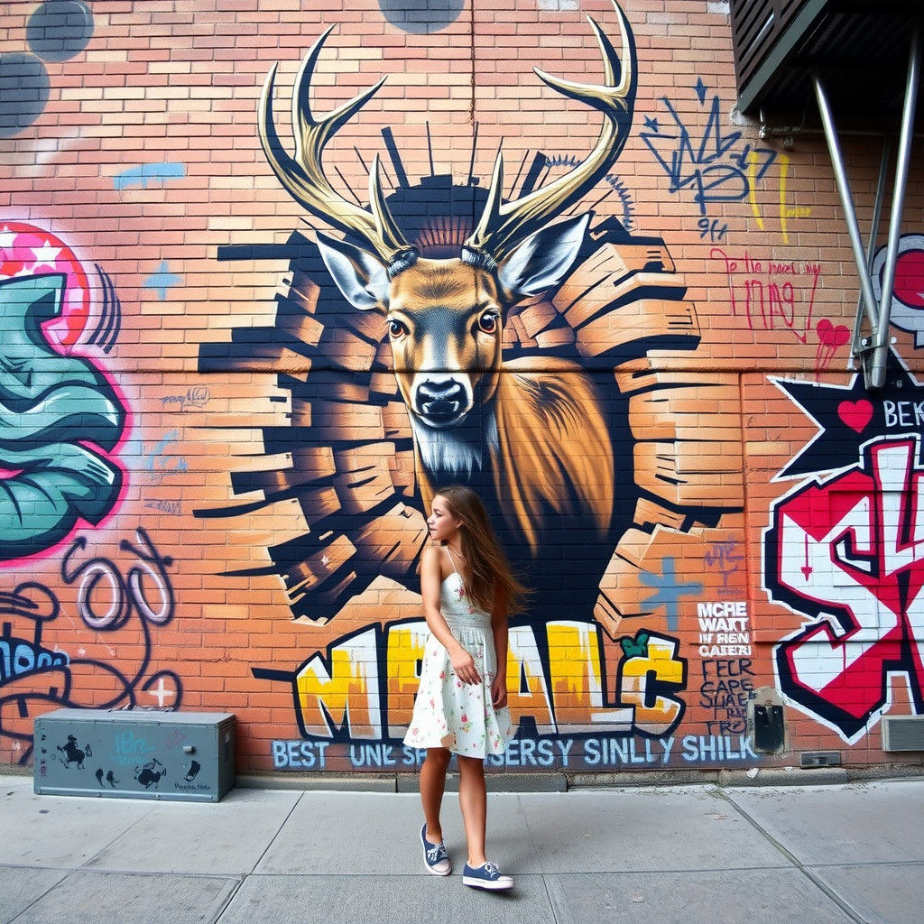 Street Art Mural: Deer Emerges in 3D