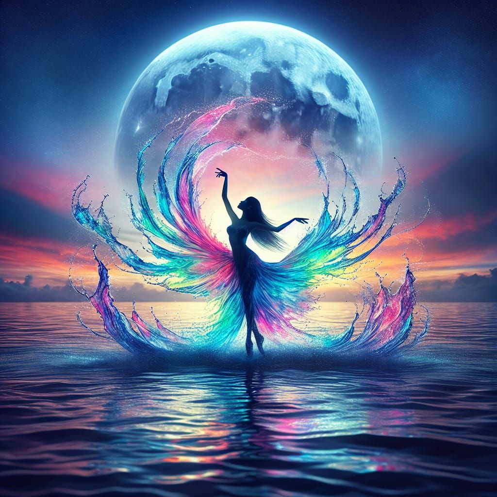 South Asian Water Sprite Ballet Under Twilight Moon