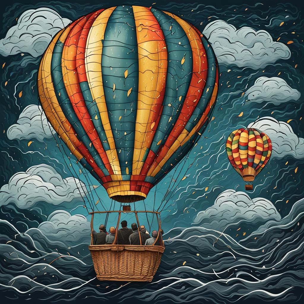 Hot Air Balloon Caught in Thunderstorm: Abstract Art