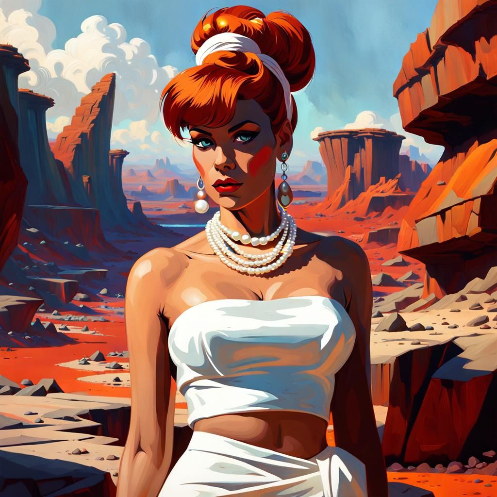 Futuristic Wilma Flintstone in Stonepunk Landscape