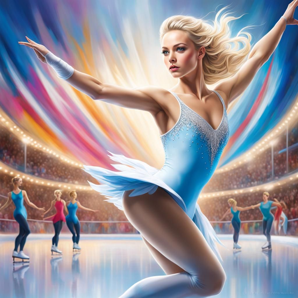 Hyperrealistic Ice Skating Woman on Rink