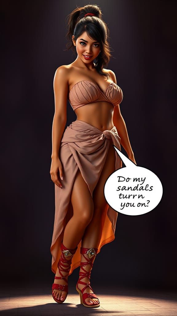 Elegant Filipina Goddess in Roman Toga with Exquisite Sandal...