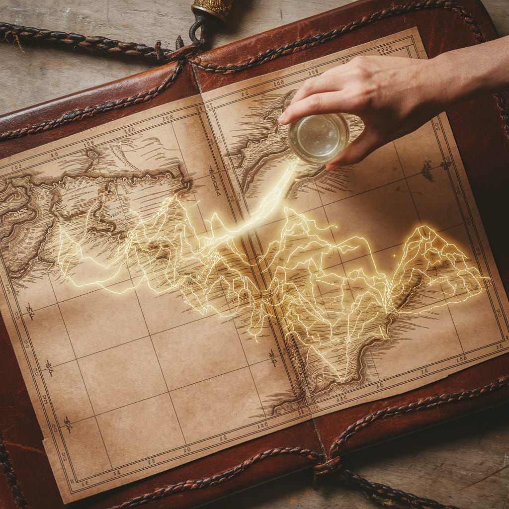 Hand Drizzles Revelation Potion Onto Ancient Map