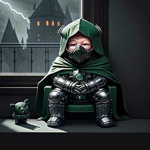 Baby Doctor Doom on Throne in Digital Painting