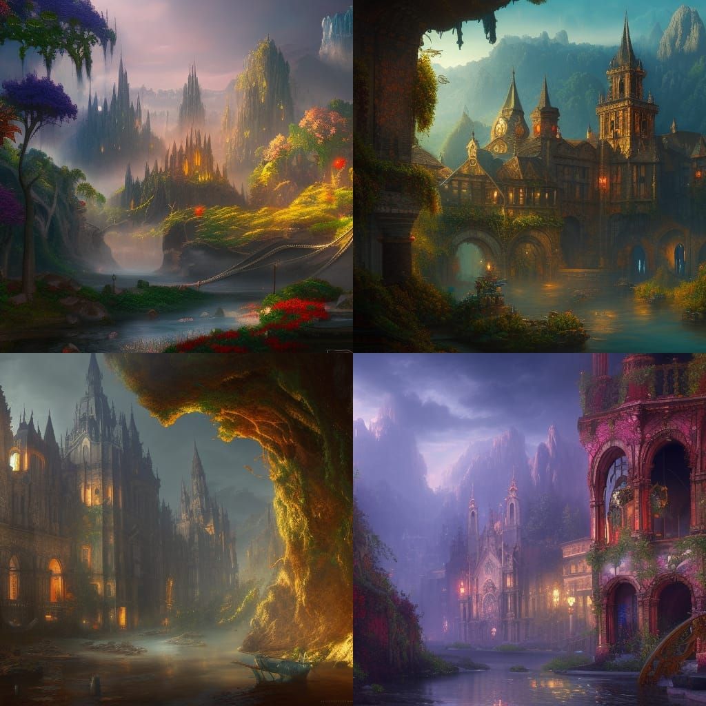 Fantastical Detailed Matte Painting in Deep Color