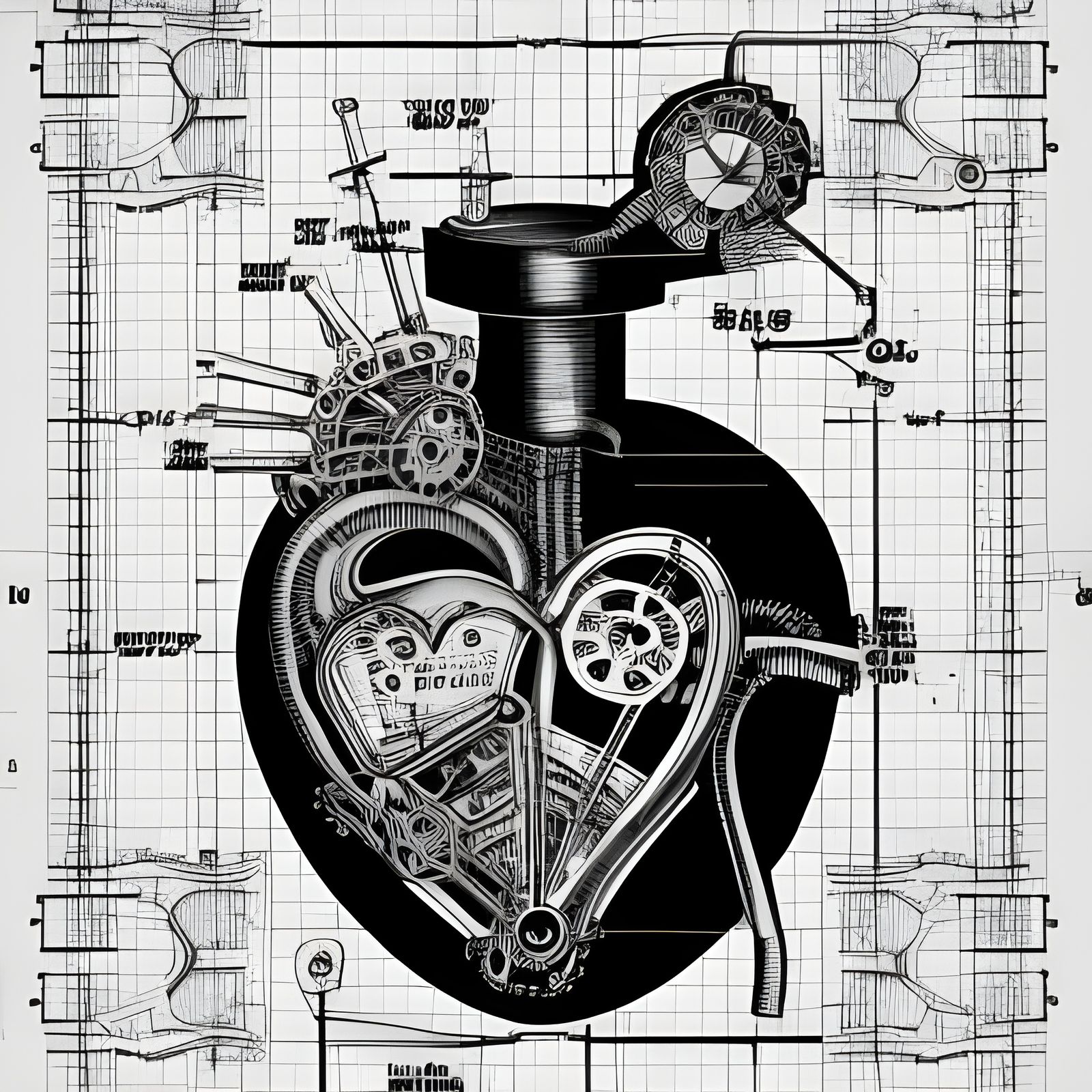 Steampunk Anatomical Heart Blueprint Schematic
