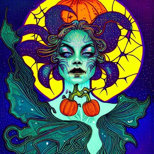 Halloween Goddess in Cosmic Landscape Digital Art