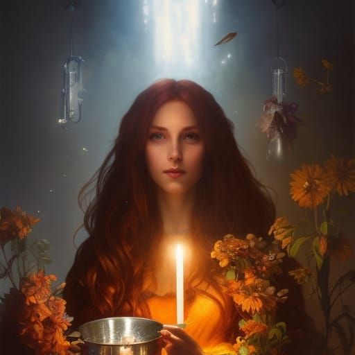 Enchanting Kitchen Witch Portrait in Hyperdetailed Style