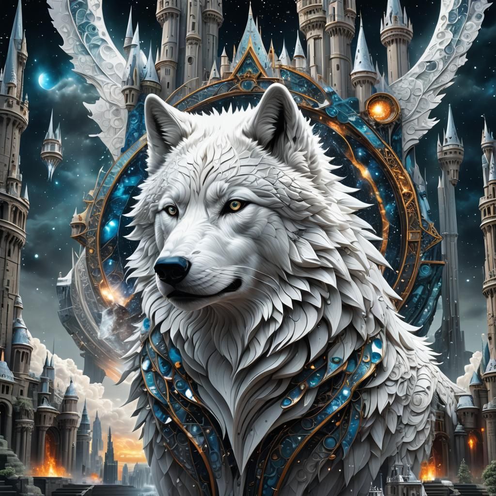 Majestic Wolf Tears Space-Time: Holographic Cosmic Art