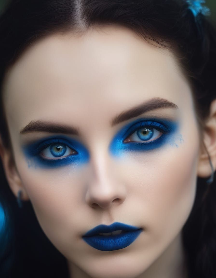 Rebellious Gothic woman with dark brown hair with blue hair ...