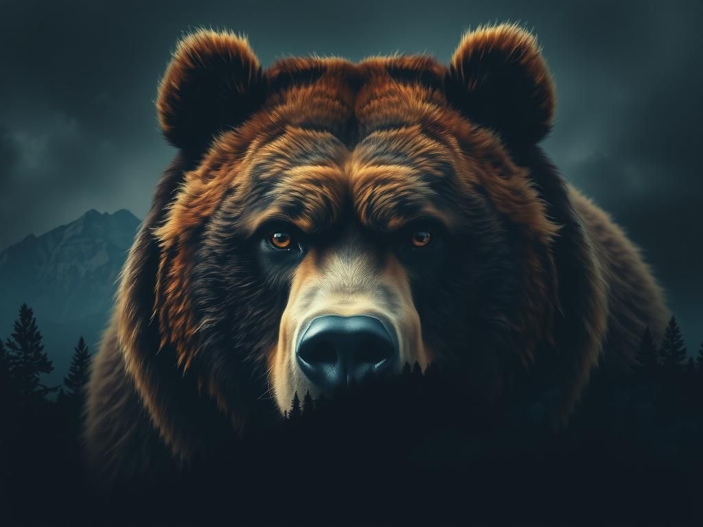 Sad Obese Bear with Forest Reflection