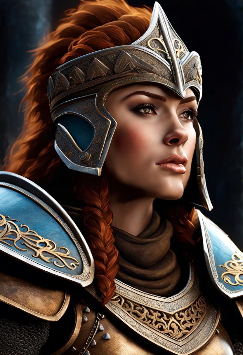 Fierce Dwarven Female Knight with Warhammer