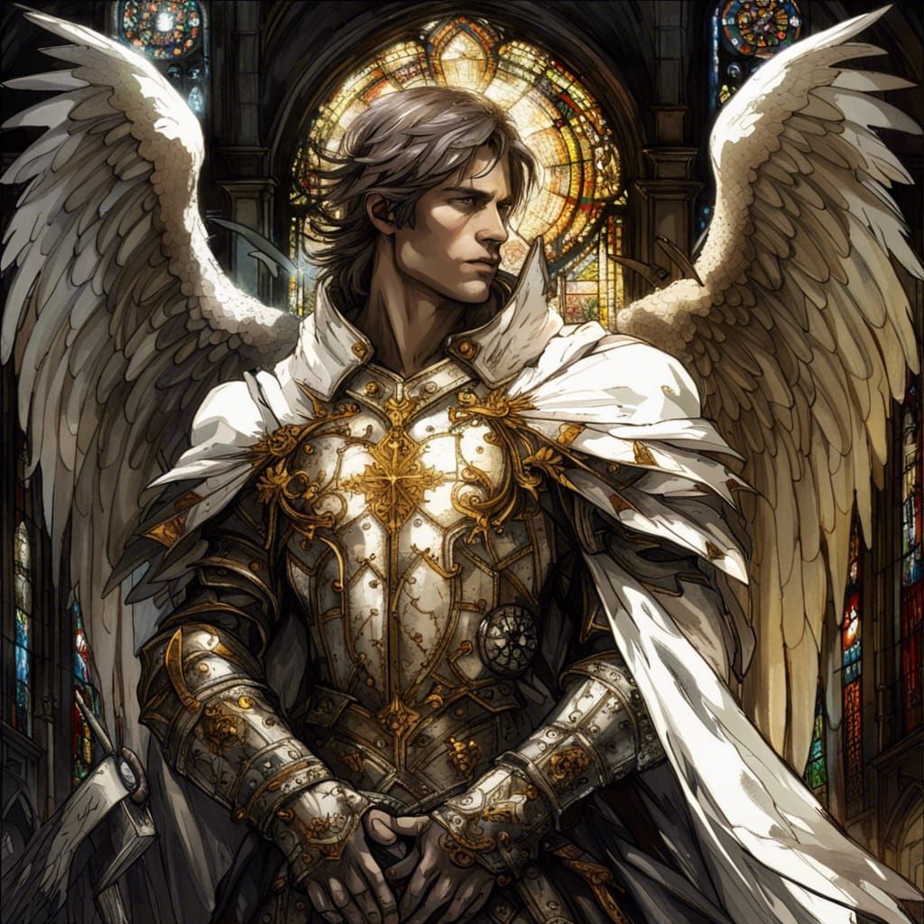 Gothic Dark Fantasy Angel in White Knight Armor