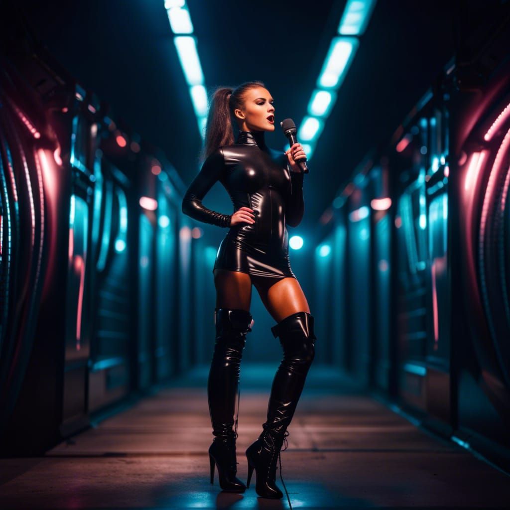 Asian singer in latex