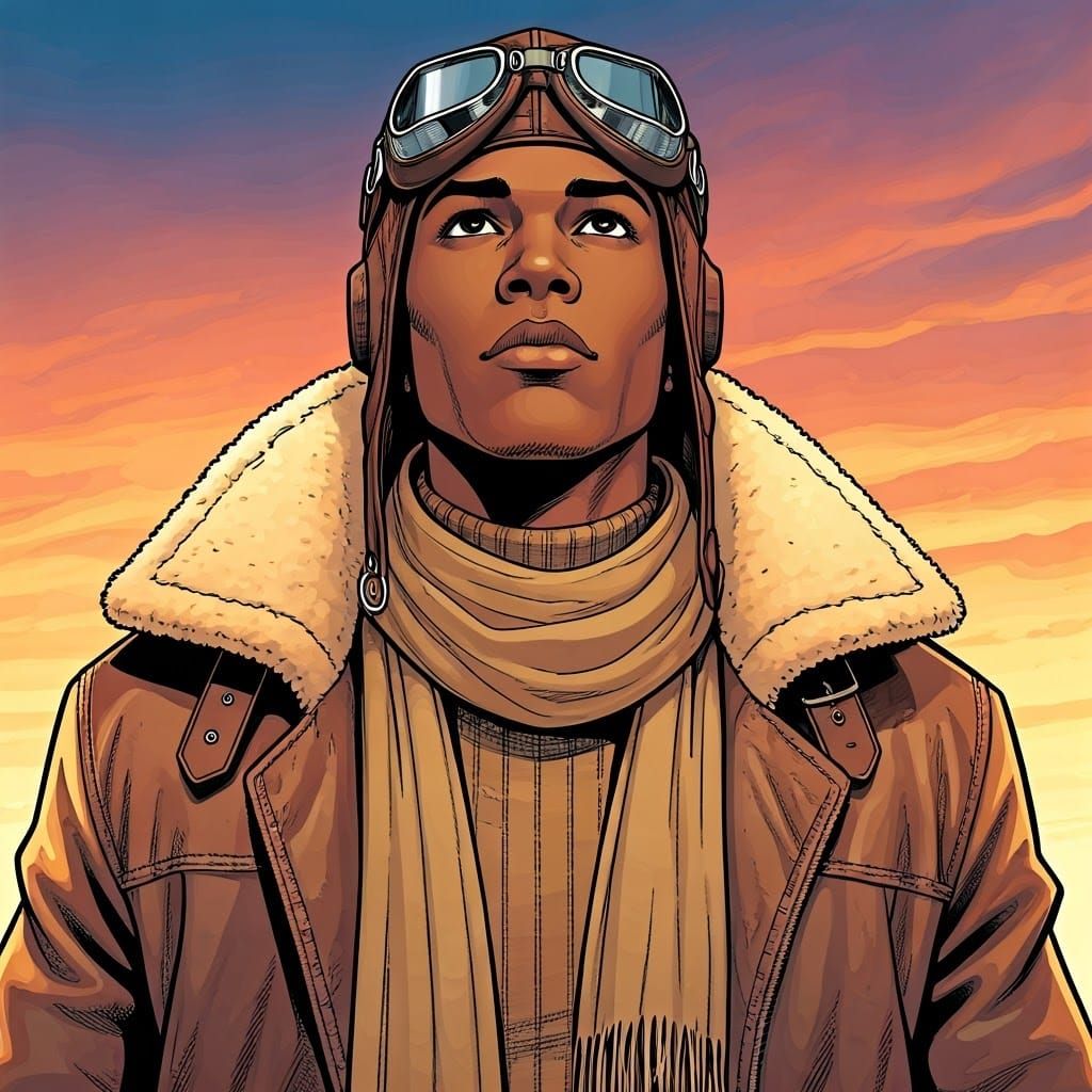 Heroic Aviator in Sunset Glory