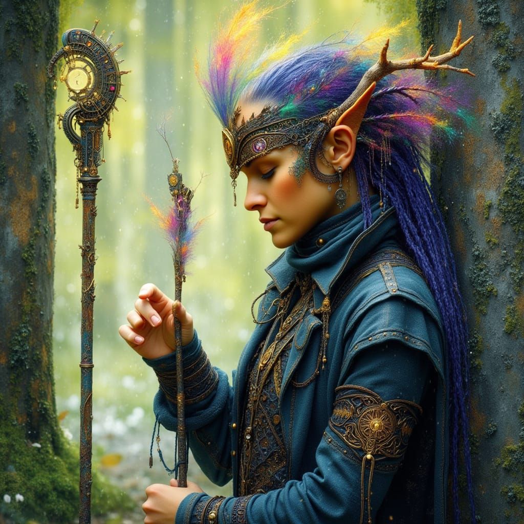 Steampunk Druid Wanders Through Forest in Royo Style