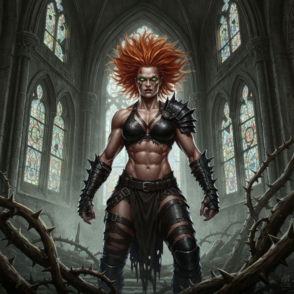 Demonic Woman in Gothic Ruins: Dark Fantasy Concept Art