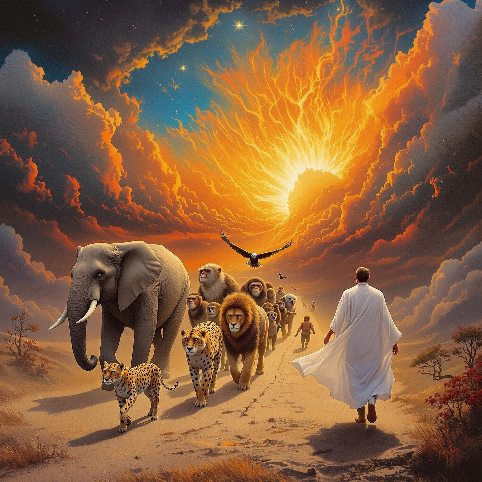 Animals Journey to Heaven in Surreal Dreamscape