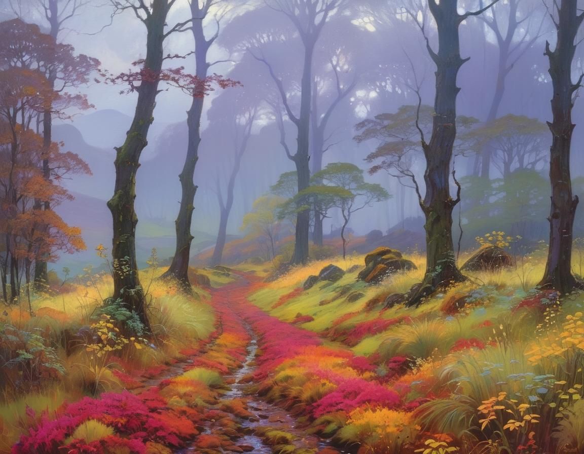 Scottish Autumn Landscape in Tiffany Style
