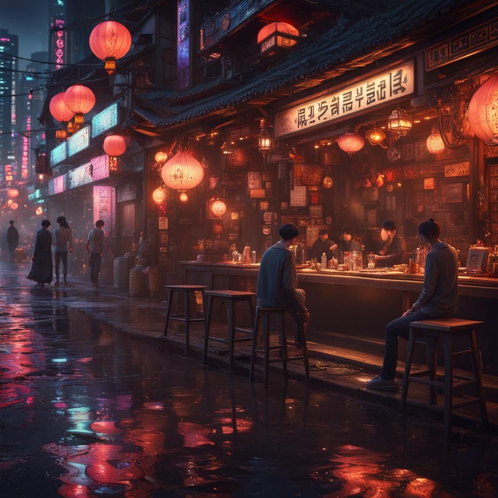 Fascinating Hip Korean Nightlife in Detailed Digital Art