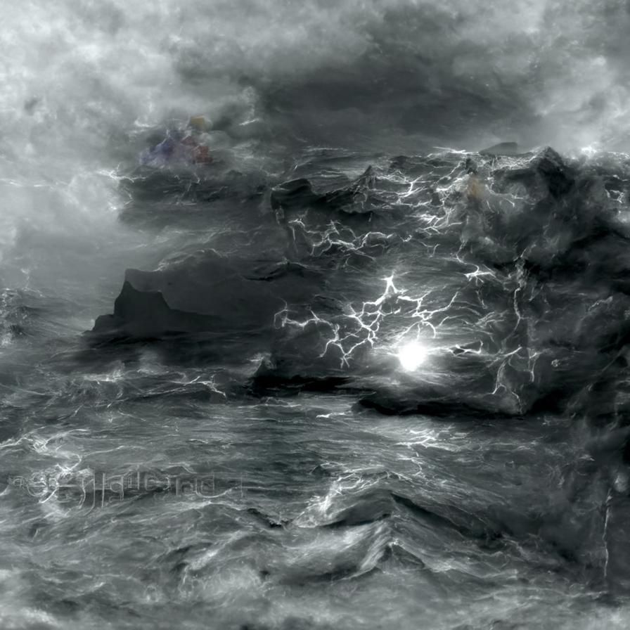 Ominous Thunderstorm Over Stormy Sea in 3D