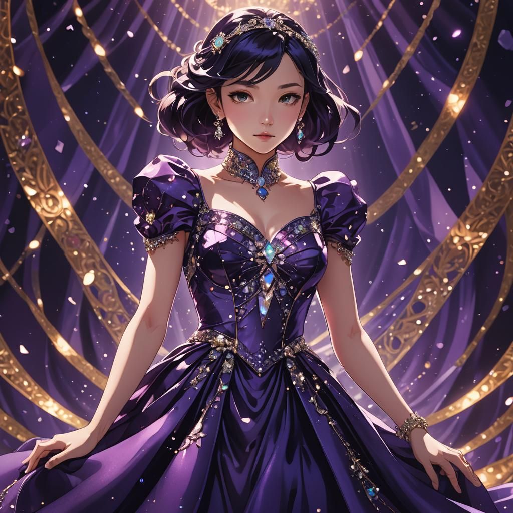 Purple Silk Dress on Stage, Anime Illustration