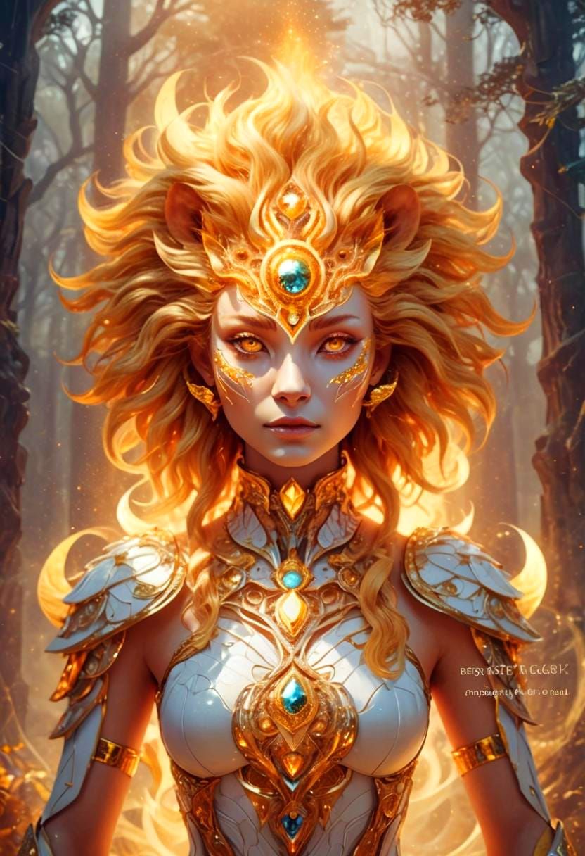 Fractal Lion Woman Portrait