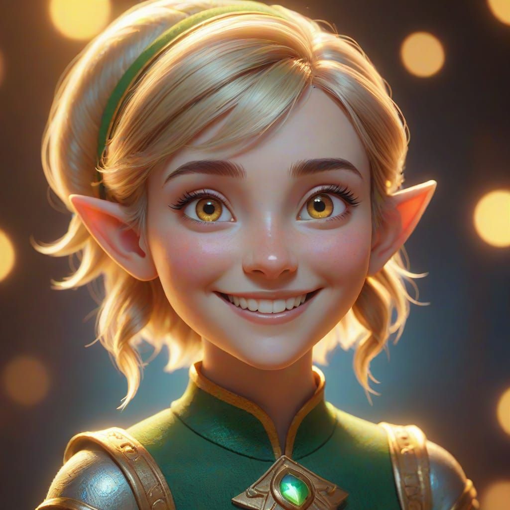 Smiling Elf Girl in Pixar-Style Digital Art