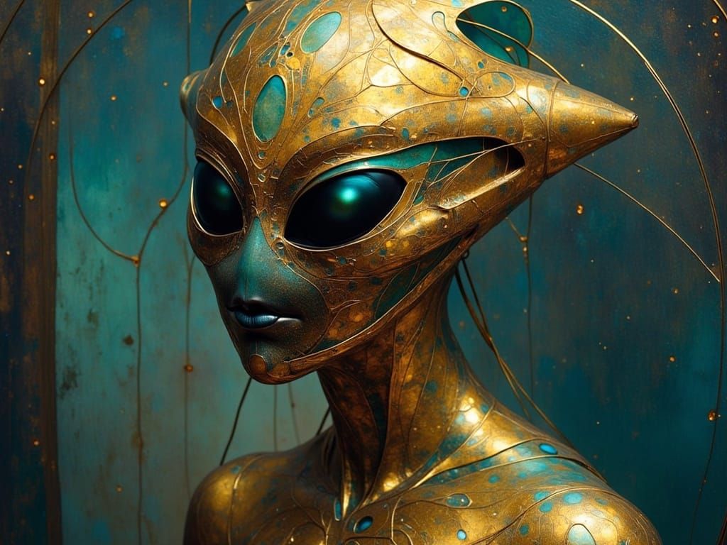 Art Nouveau Alien Portrait in the Style of Mucha