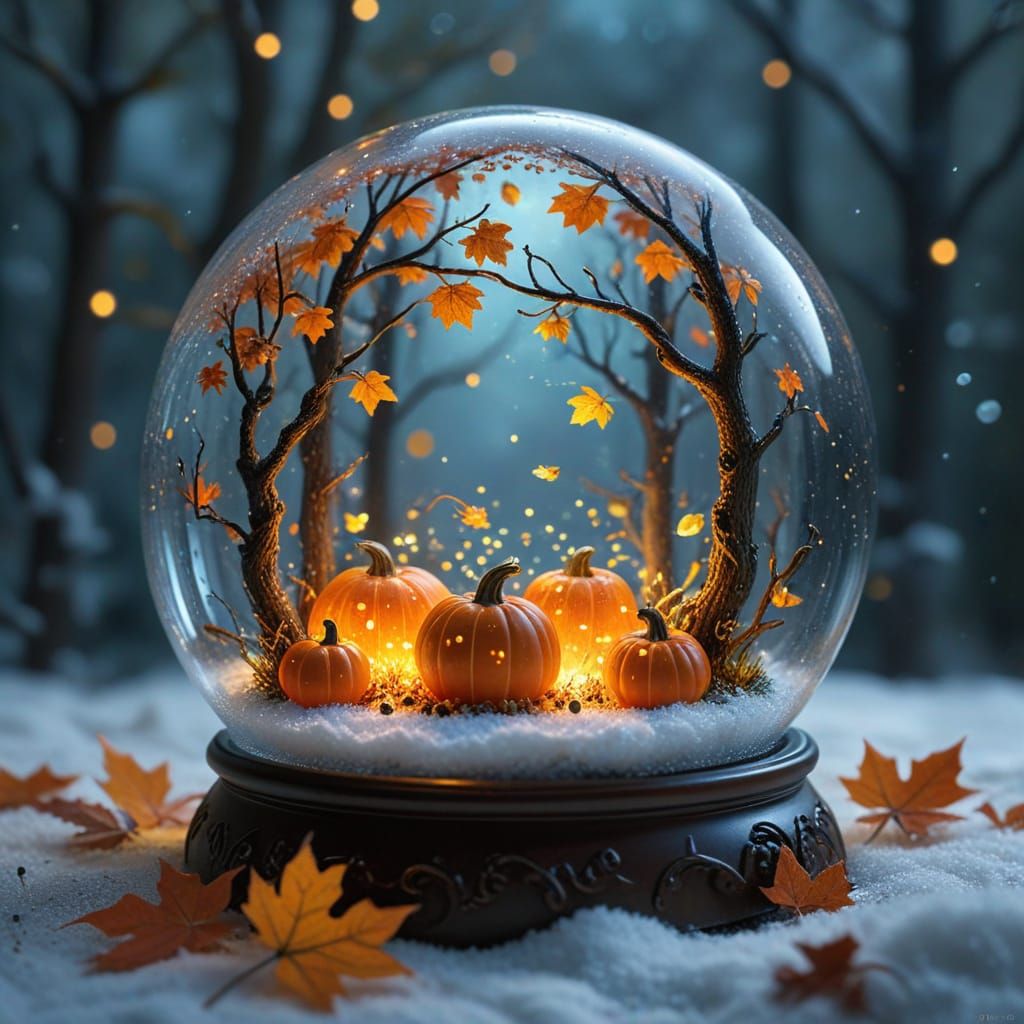 Enchanting Pumpkin Patch Inside a Magical Snow Globe