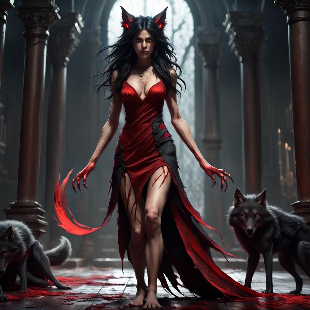 Wolf Woman in Dark Fantasy Style