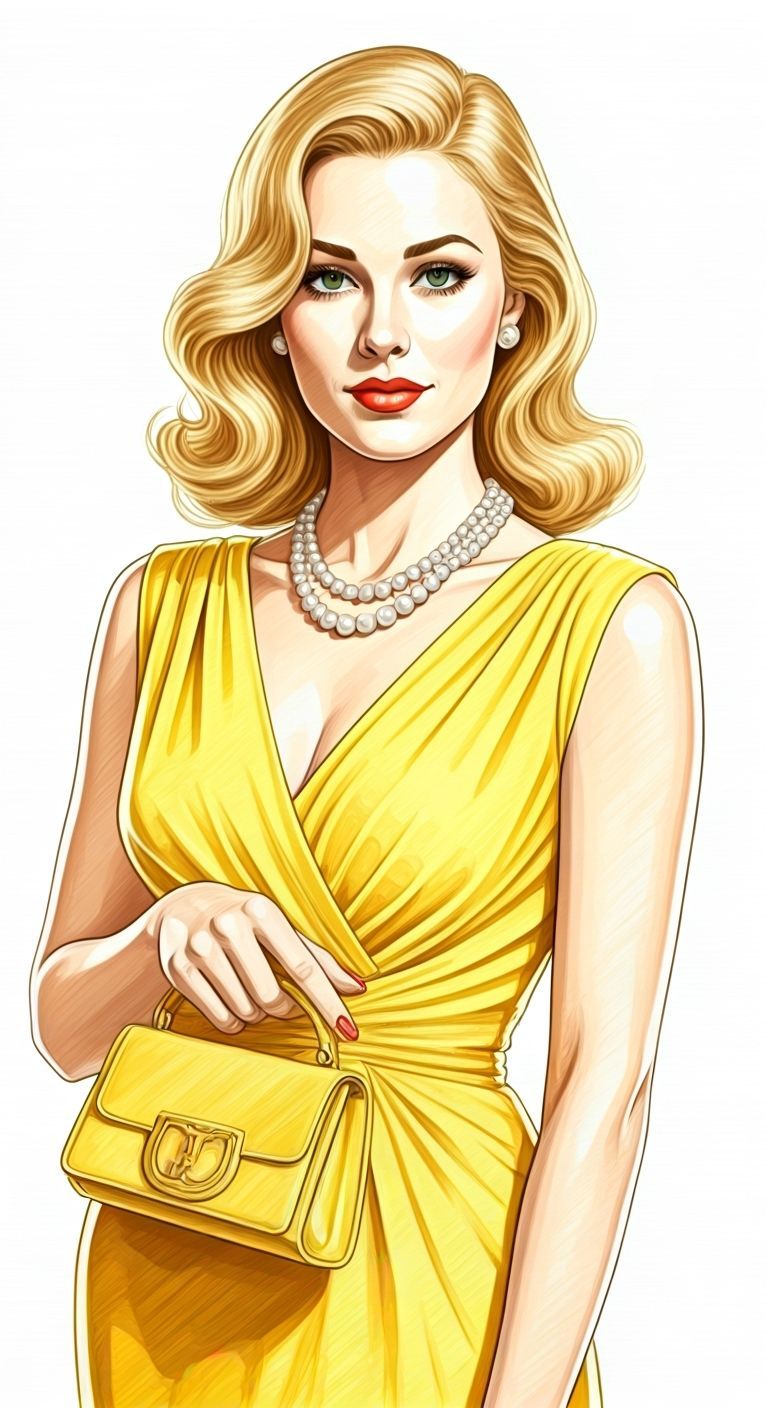 Yellow Pencil Portrait of Woman in Yellow Dress