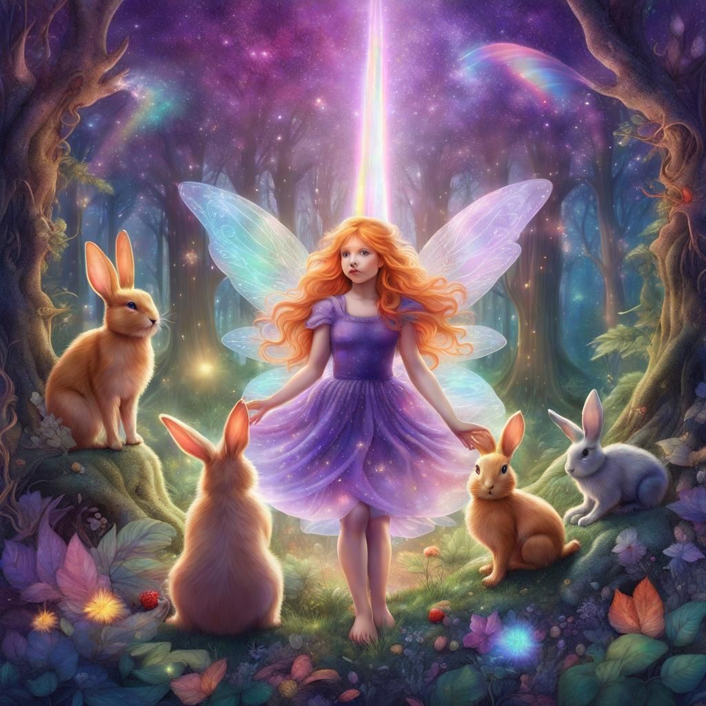 Enchanted Fairy Forest with Rainbow in Astral Illustration