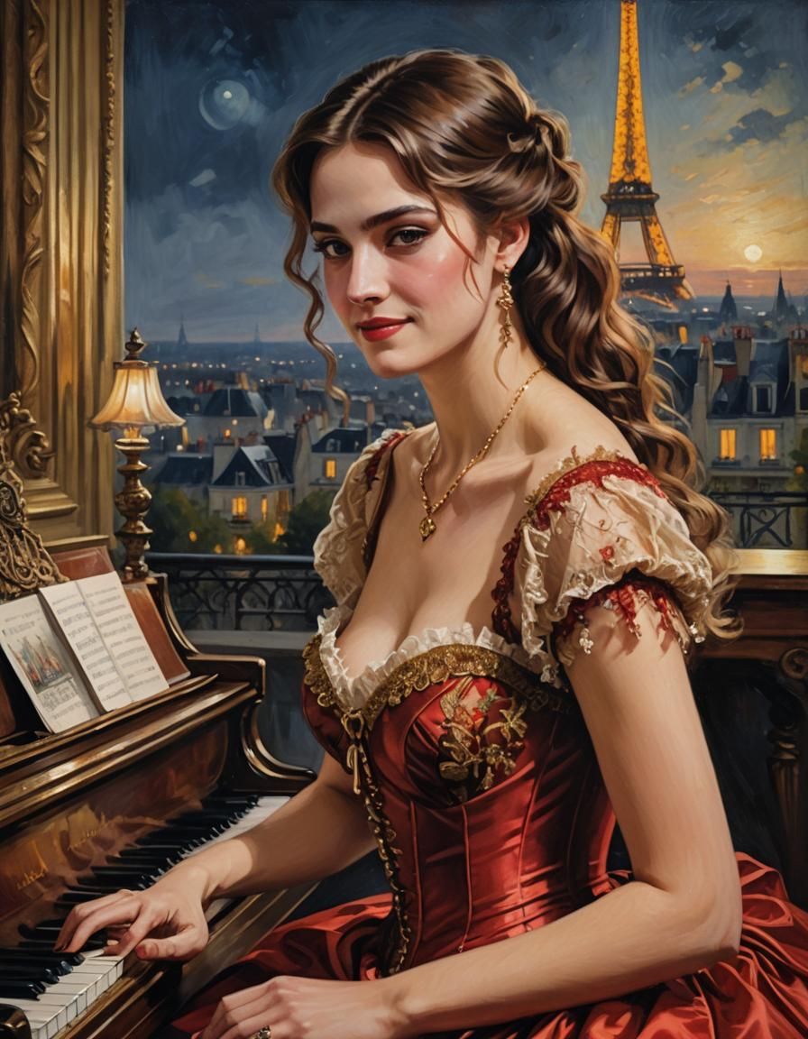 A beautiful young Victorian woman, half body portrait, oil o...