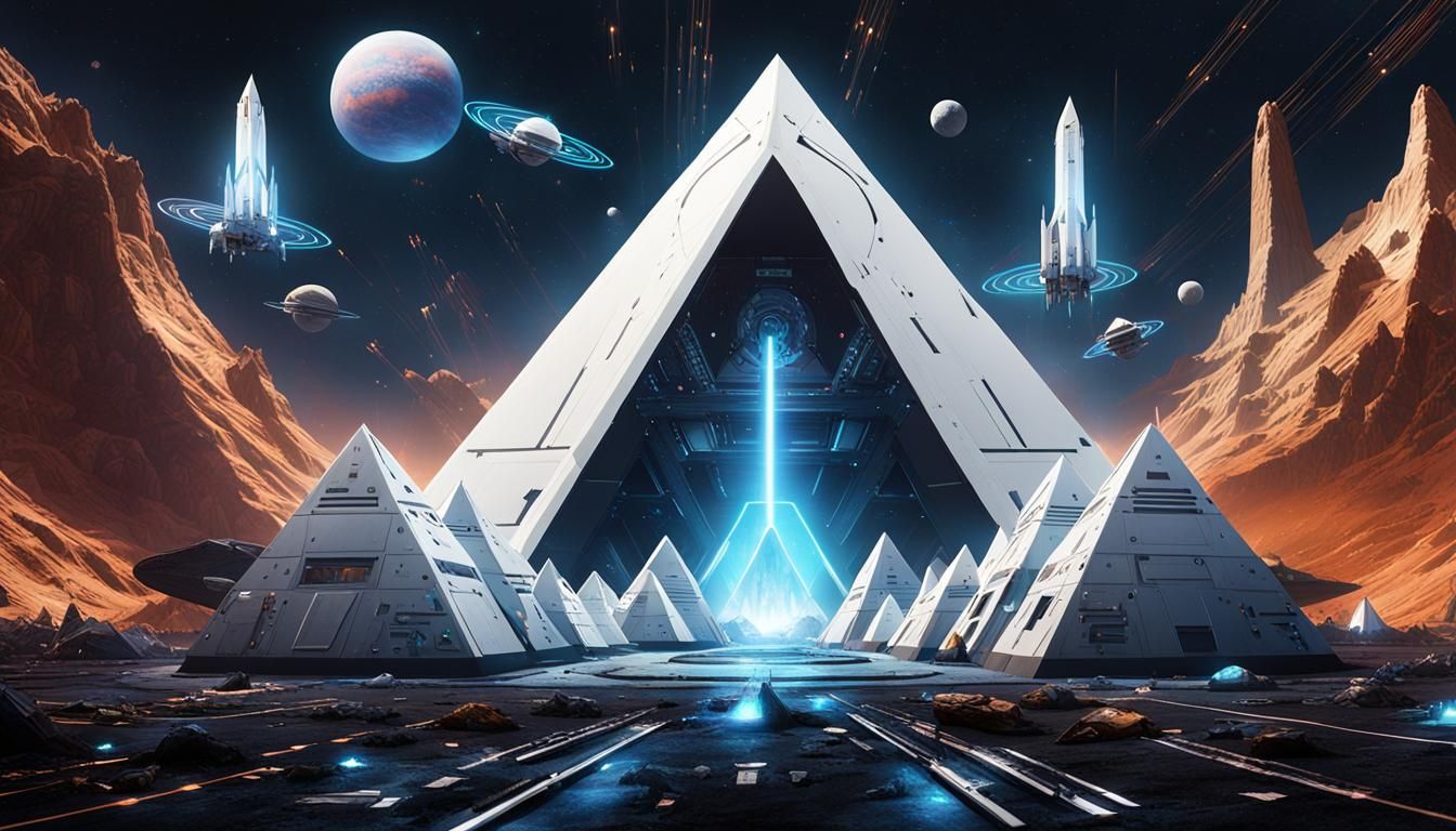 Cosmic Portals and Pyramids in Space: Fantasy Concept Art