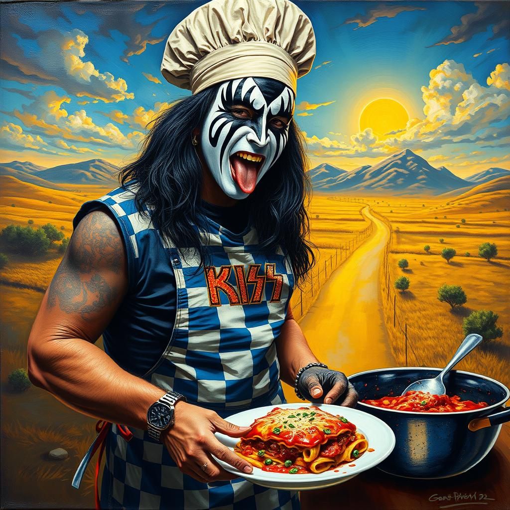 Gene Simmons Cooks Lasagna in Pop Art Style